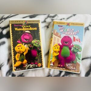 Barney's Camp Wanna Runna Round  (1997)/ What a World We Share! (1999) VHS Tapes
